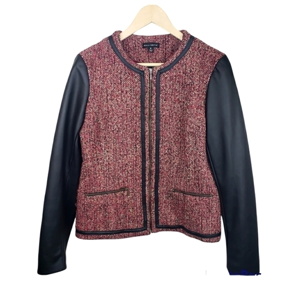 WILLI SMITH Tweed Wool Blend Faux Leather Moto Jacket Size 8 - Picture 1 of 9